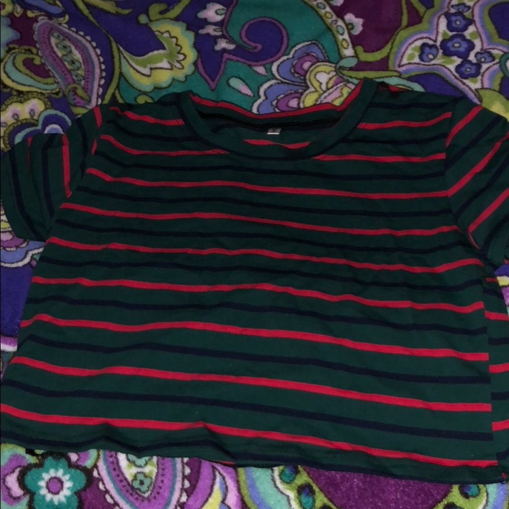 Blue green and white striped t shirt